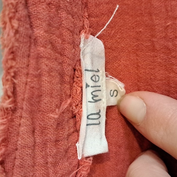 La Miel Burnt Orange Gauze Shirt Jacket Boutique Tunic Draw String Comfort Dress - Picture 5 of 9